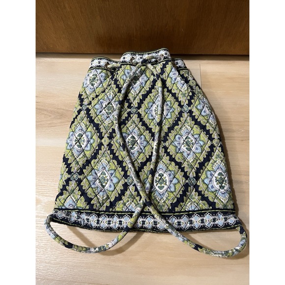 Vera Bradley Cambridge Cinch Quilted Drawstring Backpack Bag Purse Tote‎ Blue - Picture 4 of 5